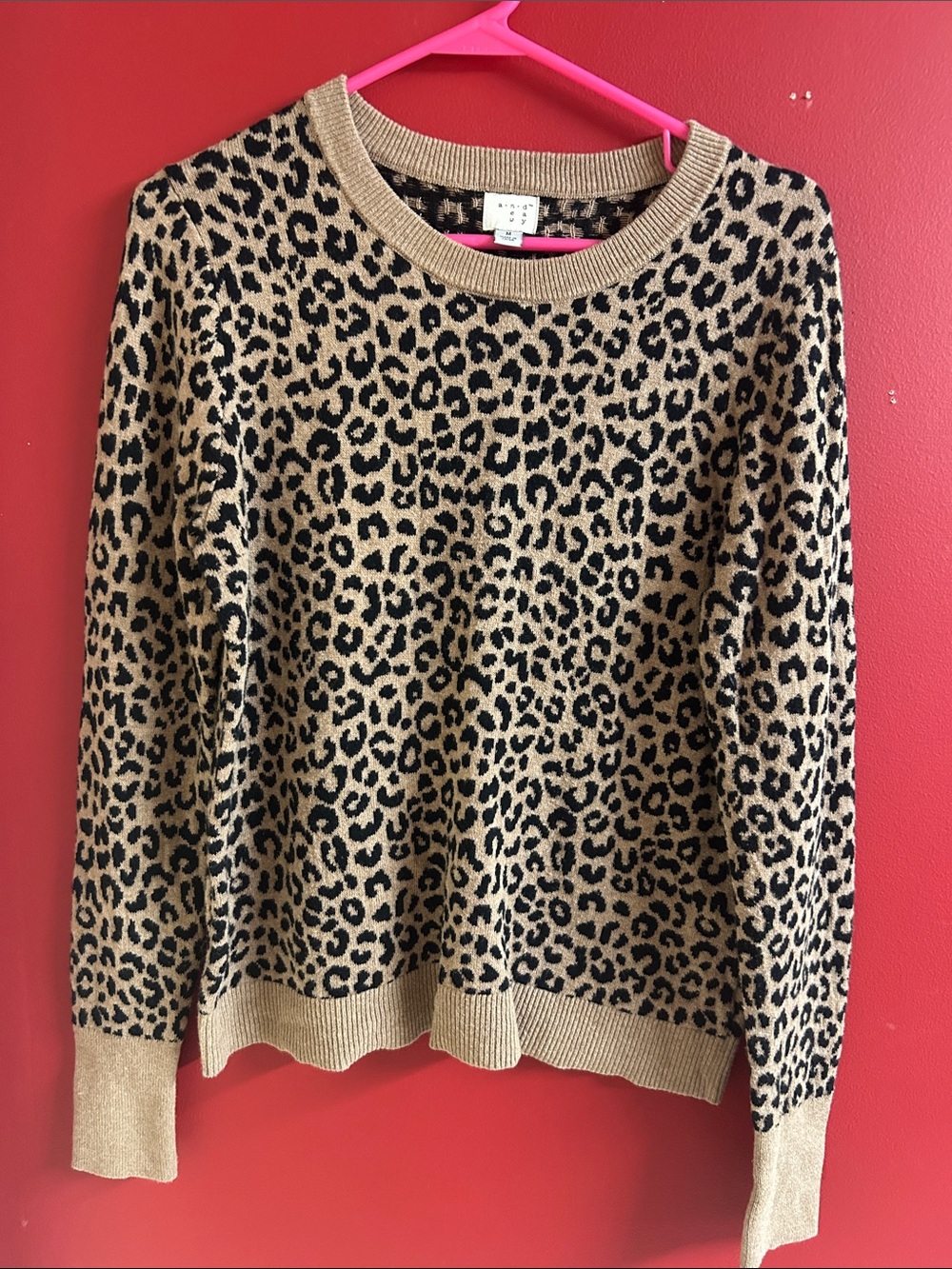 a new day Leopard Print Crewneck Sweater - Tan & Black size medium